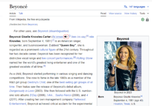 Beyoncé wikipedia page